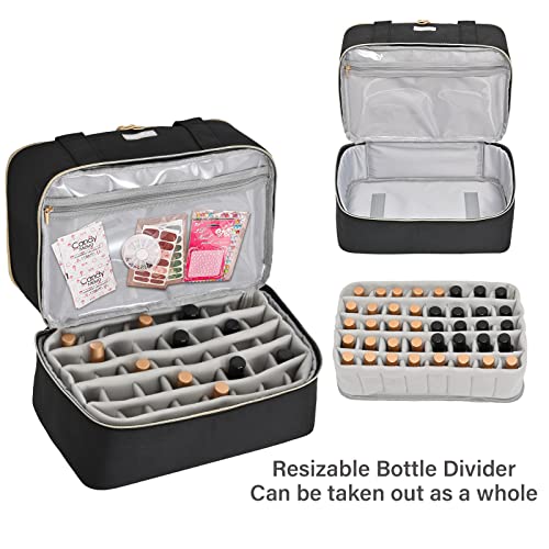 Nagellack Aufbewahrung Tasche,Doppelschichtige Nagellack Organizer für 40 Flaschen(15 ml-0.5 FL.oz) und eins LED-Nagellampe,Tragbare Nagellack Tragetasche für Nageldesign zubehör,Schwarz