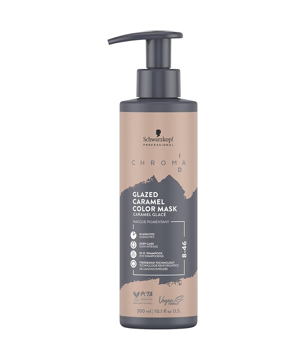 Schwarzkopf Professional CHROMA ID Bonding Color Mask Semi Permanent Mix And Tone Color System Toning Enhancing Refreshing Intense Care Deep Conditioning Shine Vegan Formula 8-46 Glazed Caramel 300 ml