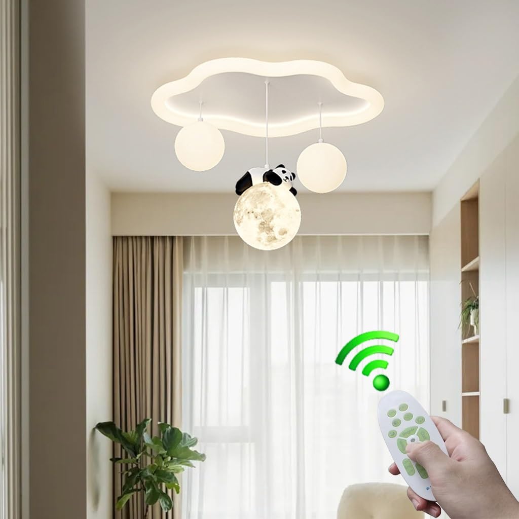 Stesulfr Children's room lamp cartoon panda LED ceiling lamp white metal ceiling Light 3 ball bedroom chandelier dimmable simple lighting cloakroom baby room kitchen bedroom lamp(C Style)