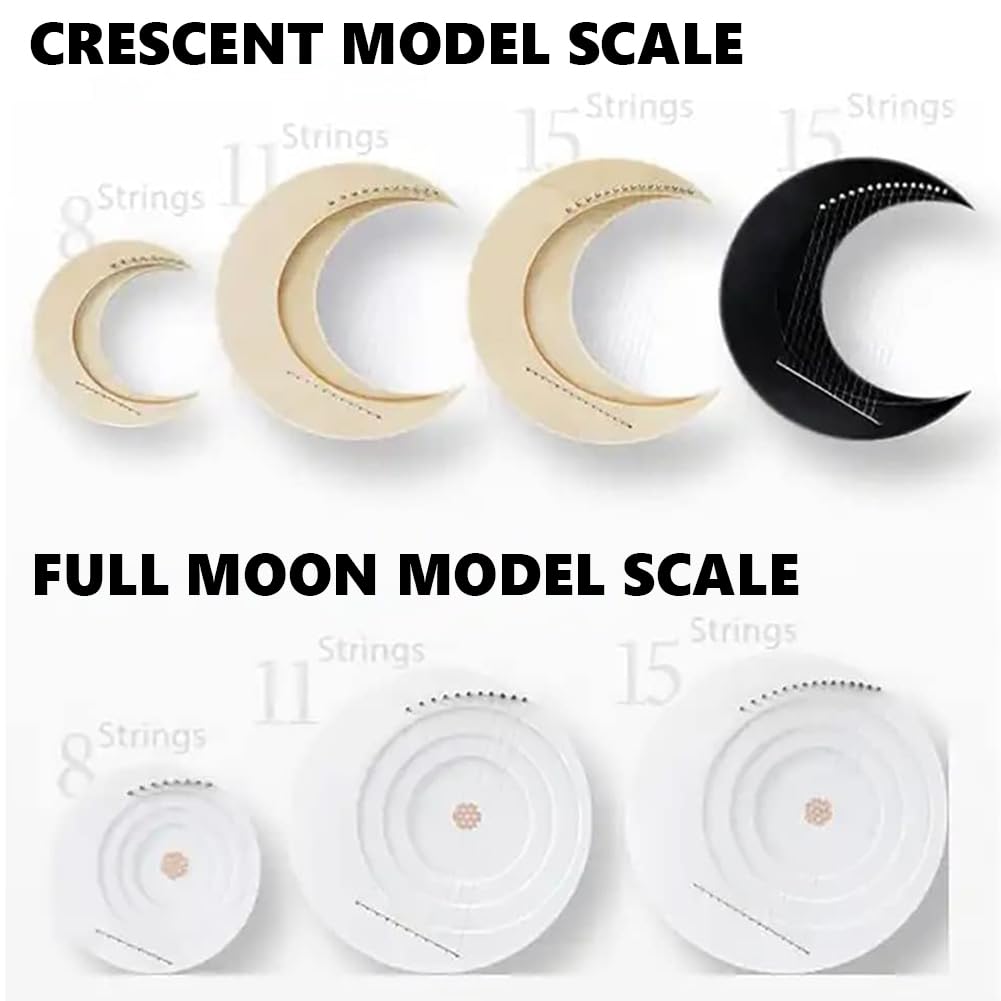 Forma di Luna Lyre Harp, Crescent Moon Shape Arpa in Legno Massiccio, Luna Piena Forma in Legno Strumento Musicale per Principianti, Olmo E Acero Corpo Lyre Harp