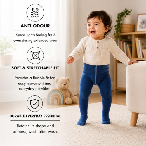 Image of Supersox Cotton Tights for Babies | Combed Cotton, Breathable, Moisture Absorbent & Anti Odour | Soft, Stretchable Full-Length Baby Tights for All-Day Comfort | Pack of 1