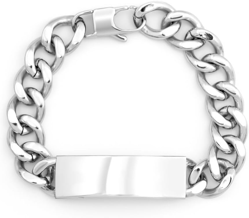 EVE'S ADDICTION Men's Personalized ID Name Bracelet - Custom Engraved Bracelet for Him - Stainless Steel Jewelry - Custom Jewelry for Him - Gifts for Dad