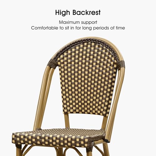 Image of PURPLE LEAF French Counter Height Bar Stool Set of 2 25 inch Bamboo Print Finish Patio Bar Chairs with Back Rattan Bar Chairs French Bistro Set for Kitchen Outdoor Counter Stool Brown