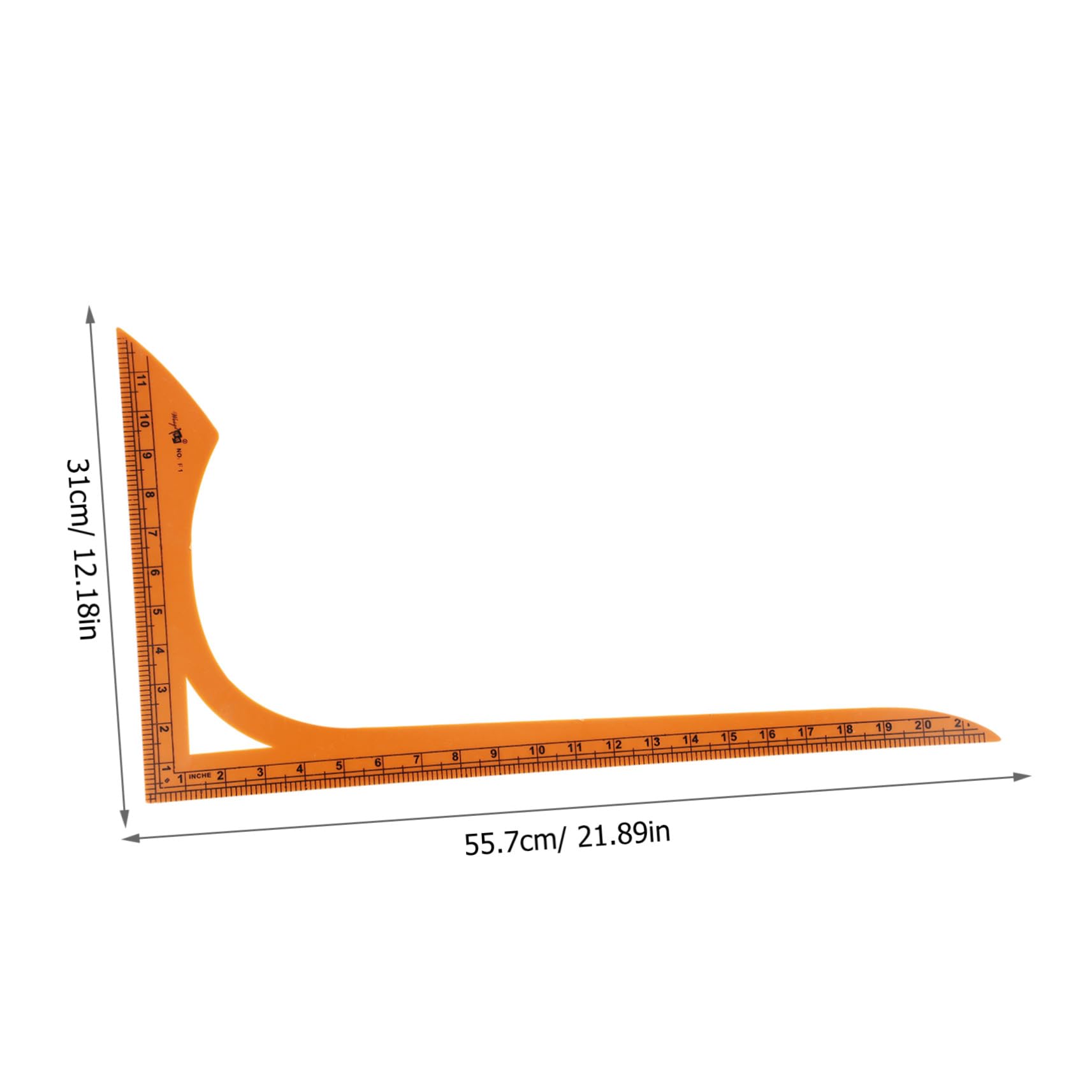 Regla de Corte en Forma de L de Plástico Naranja para Sastrería | Doble Escala, Ángulo Recto Preciso, para Costura y Confección de Prendas