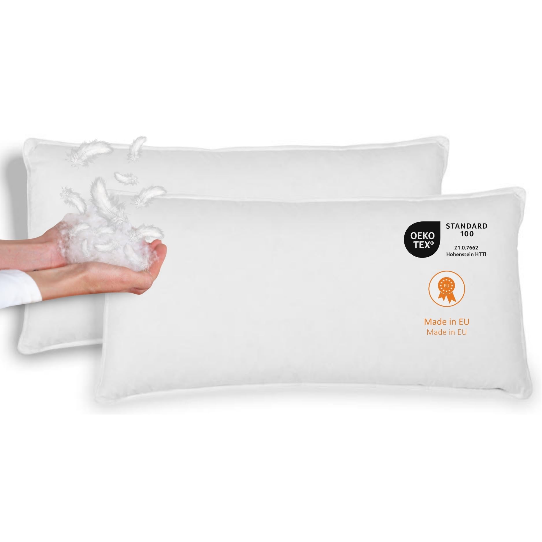 sleepling 2er Set Daunenkissen Federkissen 40x80 cm, Kopfkissen, 100% Daunen & Federn, Kissen 40 x 80 cm, Bezug 100% Baumwolle, waschbar, Made in EU, Oeko-TEX
