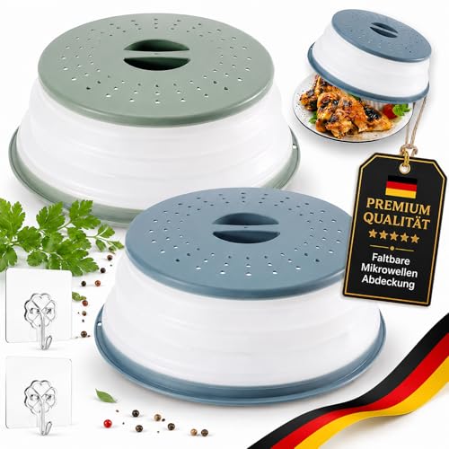 2 Stück Faltbare Mikrowellen Abdeckung Deckel für Mikrowelle Abdeckhaube für Mikrowellendeckel Hoch Mikrowellen Spritzschutz Faltbare Mikrowellenabdeckung mit Haken für Obst Gemüse (Grau Blau)