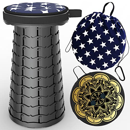 ALEVMOOM Upgraded Telescoping Collapsible Stool with Cushion, Folding Stool with Printing Portable Retractable Foldable Seat Max Load 550lbs for Adults Camping Fishing Outdoor (Window)