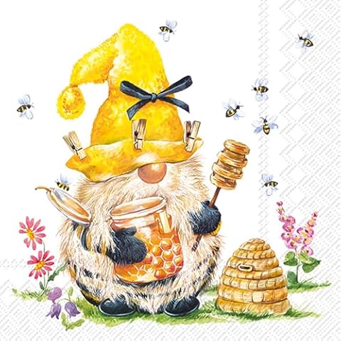 IHR 20 Napkins with Gnome Beekeeper Motif Cover