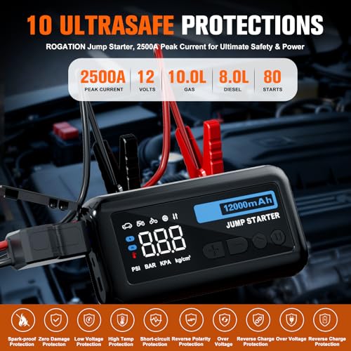 Image of Jump Starter with 150PSI Air Compressor, 2000A Peak 12V Booster, 10000mAh Portable Car Battery Jump Starter, Up to 10L Gas /8L Diesel Engines, 33W Bidirectional Fast Charging Power Bank-Black