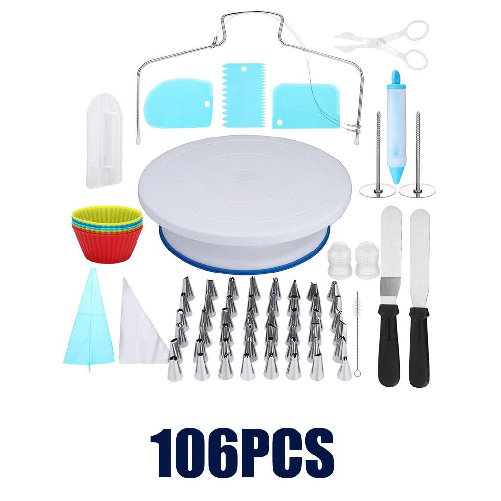 Kit professionale per la decorazione di torte, 106 pezzi, con punte in acciaio inox, sac à poche per pasticceria, giradischi e strumenti da forno