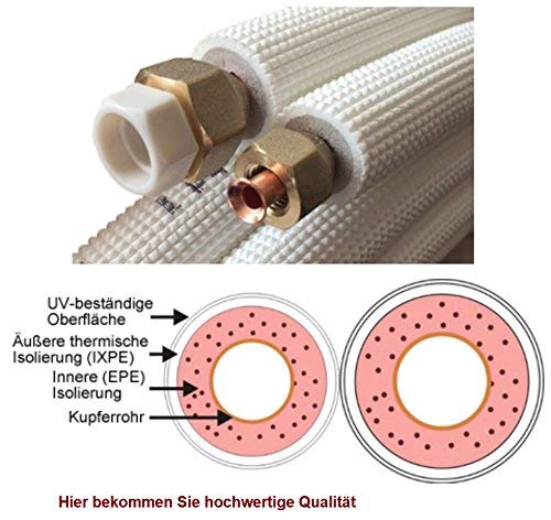 DIMSTAL 2x 5m 1/4"+1/2" Zoll Kupfer Kältemittelleitungen für 18000 BTU Split Klimageräte, Montagefertig mit Zubehör