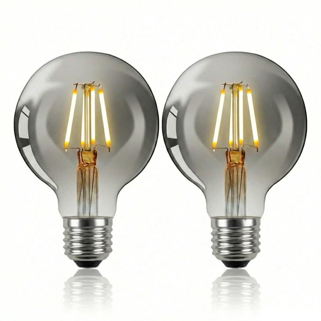 Vintage Edison LED Light Bulb, E27 Screw Bulb 4W&6W (Equivalent to 40W&60W) G80 Globe Decorative Light Bulbs Warm White 2800K LED Filament Lamp Amber/Gery Glass for Retro Lighting-2P (Gery, 4W)