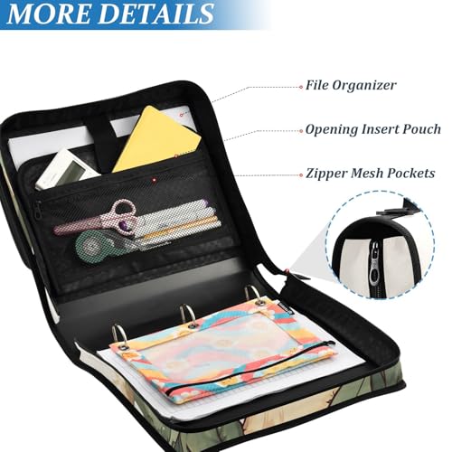 Image of 3 Ring Zipper Binder with Shoulder Strap Mushroom Frog Flower 1.5 inch Binders Keeper Large Capacity Multi Pockets for School Office Supplies