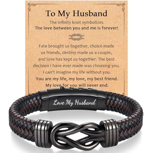 Infinity Leather Bracelet for Men Him Boys, Engraved Love You Son Grandson Nephew Brother Dad Husband Uncle Christmas Valentines Fathers Birthday Easter Graduation Gifts