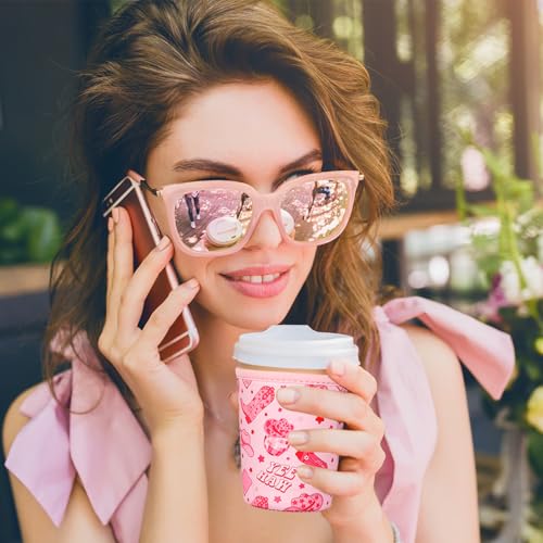 Image of Reusable Insulated Sleeve for Iced Coffee Cup, Coffee Neoprene Sleeve for Cold & Hot Drinks, Beverage Holder for Iced Coffee (Pink Cowgirl, Large: 32oz)