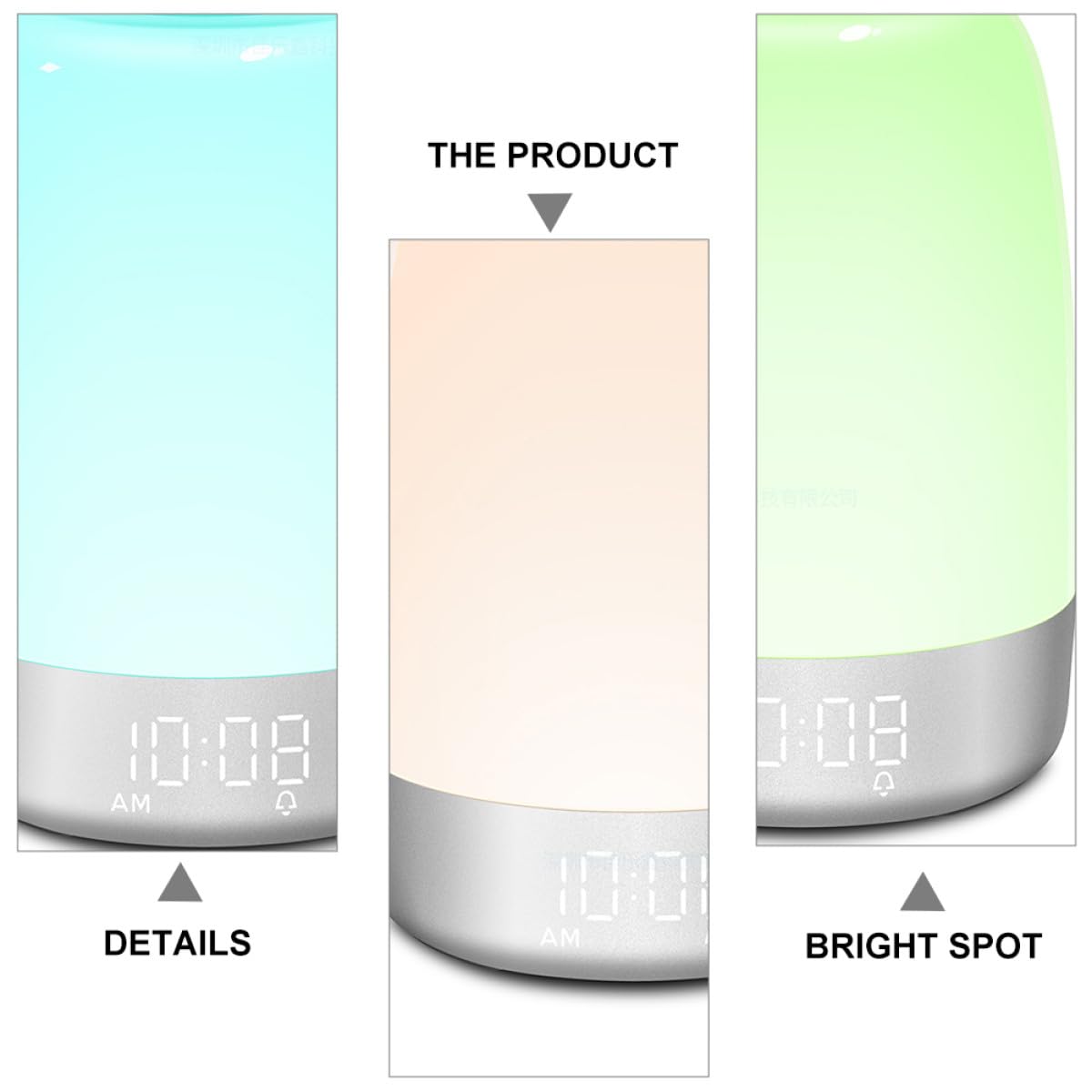 Veilleuse de Chevet LED Réveil et Mode Réveil, Lumière D'ambiance Dégradée, Minuterie Tactile pour Chambre à Coucher, Matériau Abs et PC Blanc