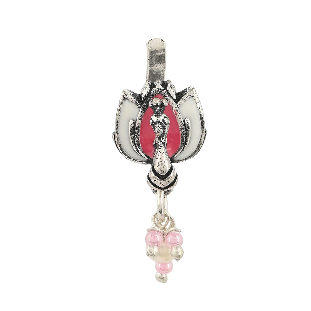 VOYLLA Shwet Kamal Enamelled Lotus Motif Brass Silver Plated Lightly Embellished Nose Pin (B0BJ2M46Q6) Amazon Price History, Amazon Price Tracker