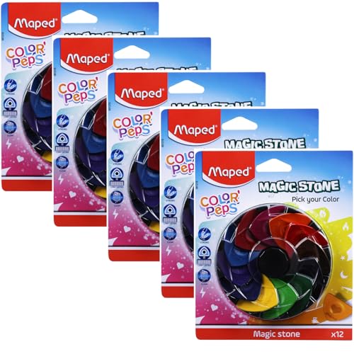 Image of MAPED Magic Stone (12shades colors) Combo-Pack of 5|Triangular Ergonomic Colors for easy holding|Non-Toxic, Strong & Long lasting | Mini Highlighters| Return Gift set| Fun,Clean, Safe & Compact