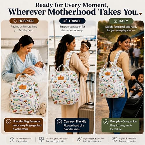 Image of Motherly Patented Diaper Bag Backpack for Moms | Waterproof Baby Travel & Maternity Bag |Spacious Nappy Bag with Multiple Compartments, Insulated Bottle Pockets & Warranty (VivaLuxe Series)