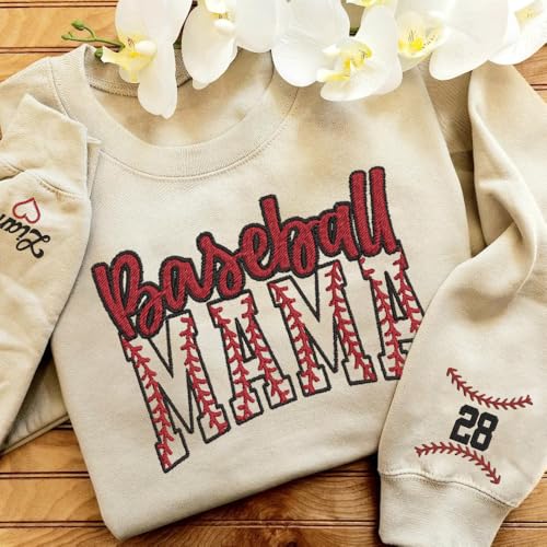 Personalized Embroidered Baseball Mama Sweatshirt With Names Number On Sleeve, Baseball Player Gifts, Baseball Lover Family 32