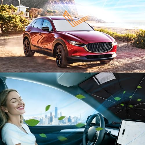 Image of Windshield Sun Shade Umbrella for Mazda CX-30 2019-2026 CX30 | Full covered for windshield, Block UV Rays, Heat Reduction, Easy to install, Durable & Fold Up Small