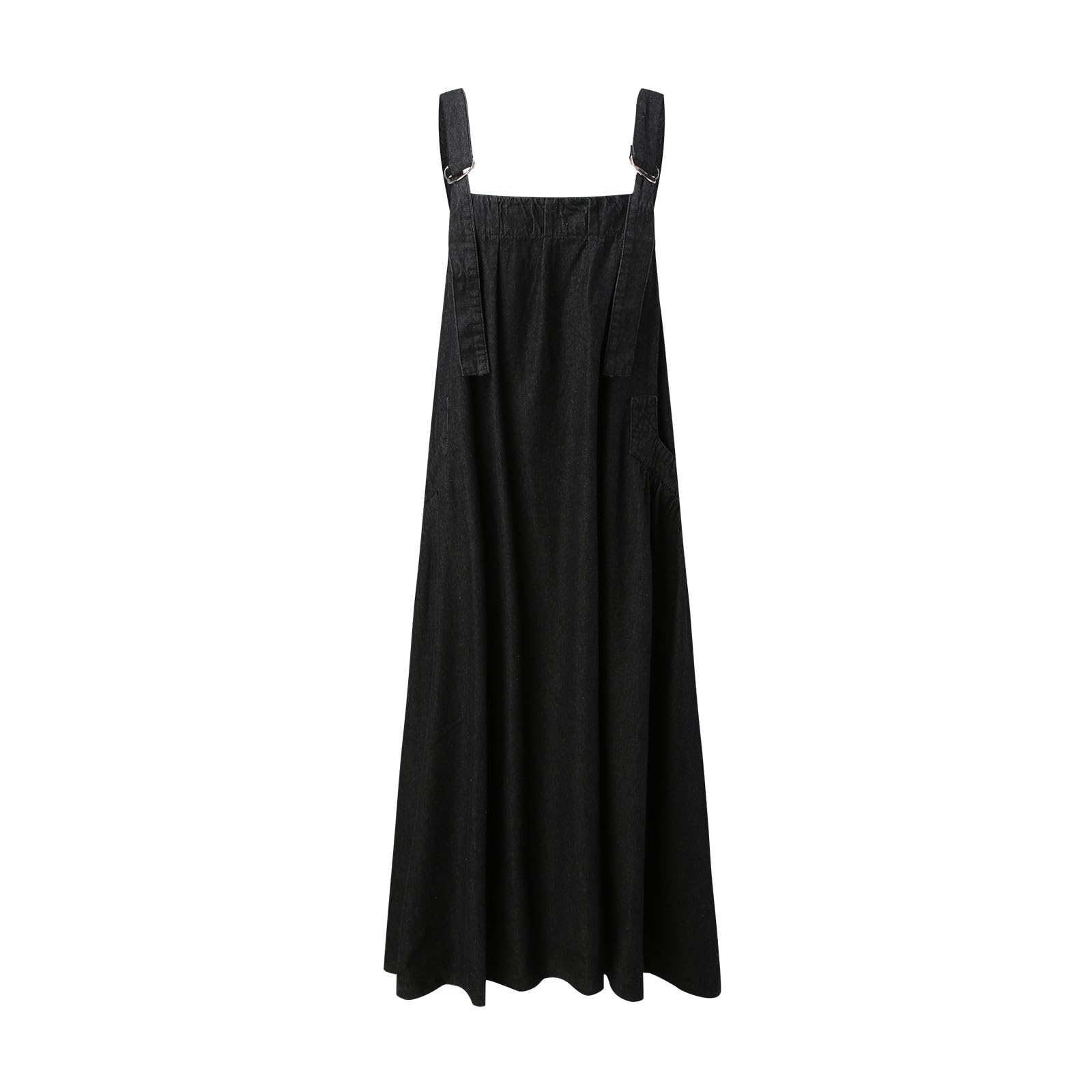 Robe en Jeans Jupe Salopette Femme Grande Taille Maxi Robe Été Vintage Robe en Denim Chic et Élegant Jarretelles Jupe Longue Robe avec Boutons Salopette Longue à Bretelle sans Manche