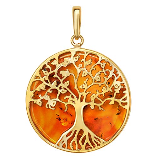 ANDANTE Premium Collection - Colgante de ámbar del mar Báltico auténtico en plata de ley 925 ** Árbol de la vida dorado ** Certificado, oro del mar - Color coñac Cover