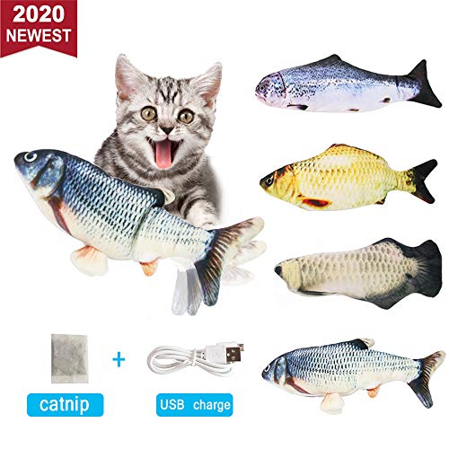 ABsuper Elektrisches Fischspielzeug, interaktives Katzenspielzeug USB-Plüschfisch, interaktives Katzenspielzeug, Simulationsplüschfisch, Katzenkauspielzeug, Katzenminzenspielzeug