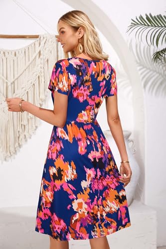 Image of Newshows Womens Summer Short Sleeve Casual Dresses V Neck Floral Vacation Sundress Faux Wrap Midi Dress with Pockets
