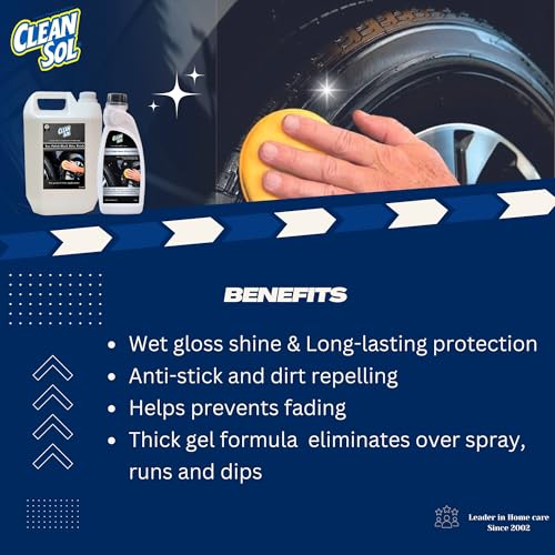 Image of Cleansol Tyre Polish Liquid for Car, Bike, Scooter & All Vehicles | High Gloss Black Shine Spray | Long-Lasting Water-Resistant Formula | 2 litre (Pack of 2)