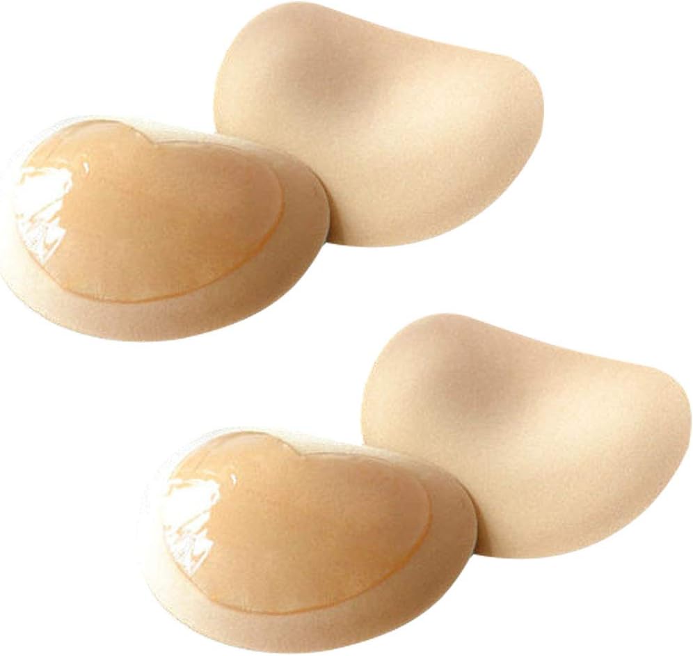 2Pairs Bra Inserts Silicone Self-Adhesive Bra Pads Invisible Breast Push Up Pads,Breathable,Firming Bust Enhancers Padding(Beige)