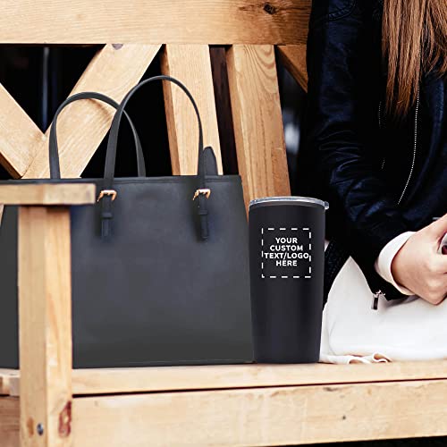 Custom Plastic Tumblers 20 Oz. Set Of 24, Personalized Bulk Pack - With Lids, Ice Coffee Tumbler, To Go Cup, Insulated - Black #TOP5