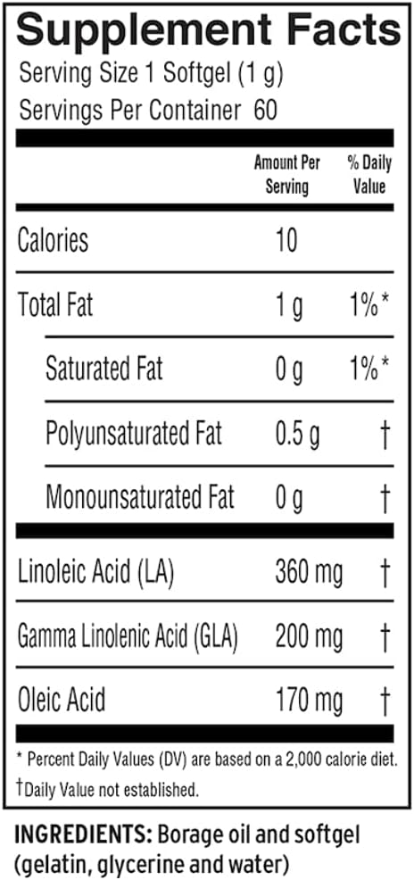 Barlean's Borage Oil 1000mg 60 Capsules Ingredients