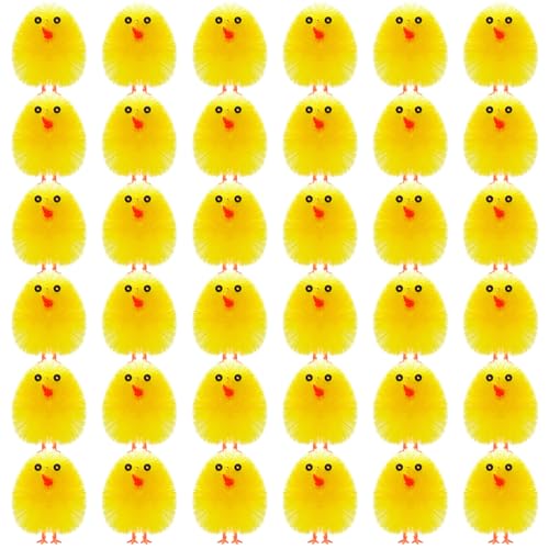 PLULON 36 Piezas Pollitos Amarillos de Pascua, Pollitos Esponjosos de Felpa para Decoración de Huevos, Fiestas de Búsqueda de Huevos y Detalles de Pascua
