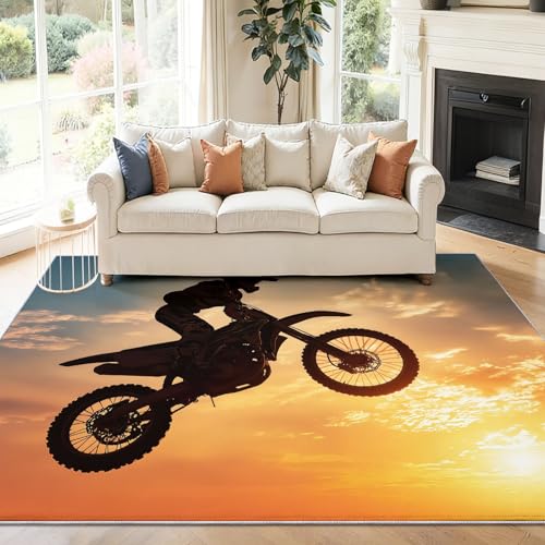 Alfombra Salon 90 x 150 cm Antideslizante Alfombras Lavables en Lavadora Habitacion Dormitorio Siluetas de Motocicletas de Arte Pop Comedor Modernas Tapete Quarto Pelo Corto Rojo
