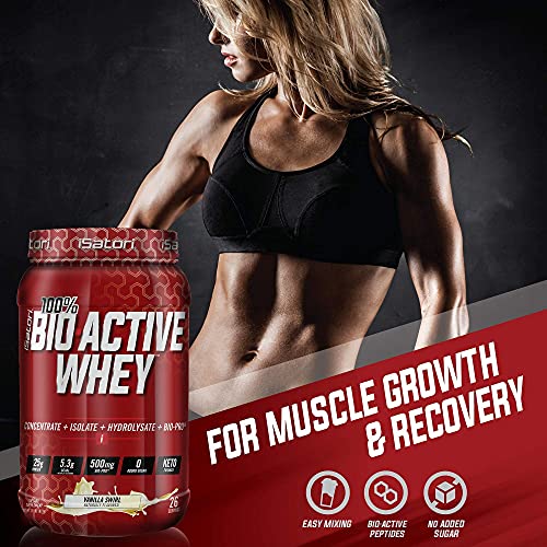iSatori Bio-Active Whey Protein Powder - Vanilla Swirl (30 Servings) Classic Blender Bottle (Clear Bottle with Red Top) - Image 3