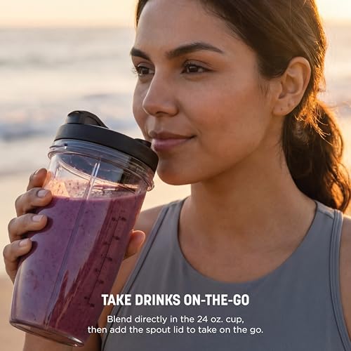 Ninja | Blender | Nutri Pro | Single Serve | For Smoothies, Salsa, Shakes and Frozen Drinks | Includes 2 Smoothie Cups & Lids | Crushes Ice, Fruit & Veggies |Silver | BN401