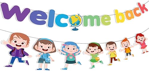 Decoraciones de regreso a clases pancarta de bienvenida para el aula preescolar para el primer día de escuela, suministros de fiesta, colorido