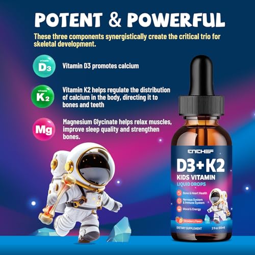 Image of 2PCS Vitamin D3 K2 Drops for Kids - Liquid Supplement with Magnesium for Calcium Absorption, Teeth & Heart - Non-GMO, Vegan, Strawberry, 4 Fl Oz - Kids Ages 4+
