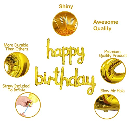 Image of Crackles Birthday Golden Foil Balloons in Small Letters Lower Case for Birthday Decorations