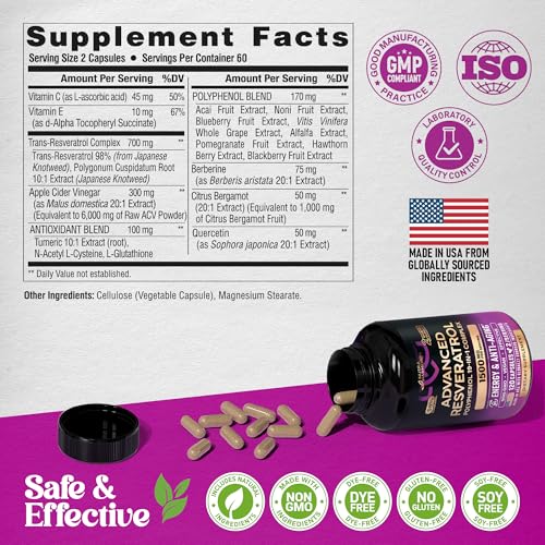 resveratrol supplement - 19-in-1 organic polyphenol complex - noni extract  berberine  quercetin  apple cider vinegar  acai - made in usa - antioxidant amp heart health support