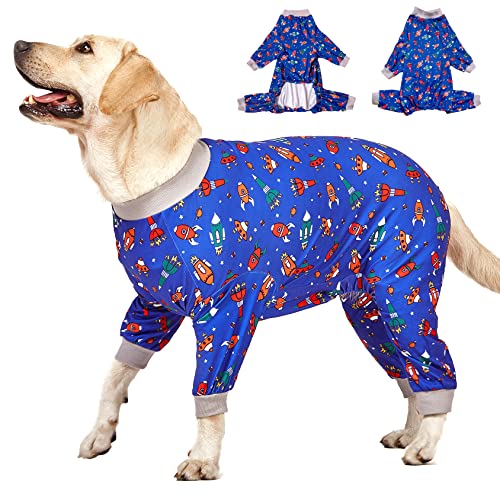 LovinPet Pyjama pour Chien de Grande Taille, imprimé fusée Marine et Vaisseau Spatial, léger et Extensible, en Tricot pour Grand Chien, Jammies pour Grand Chien, Combinaison pour Animal Domestique