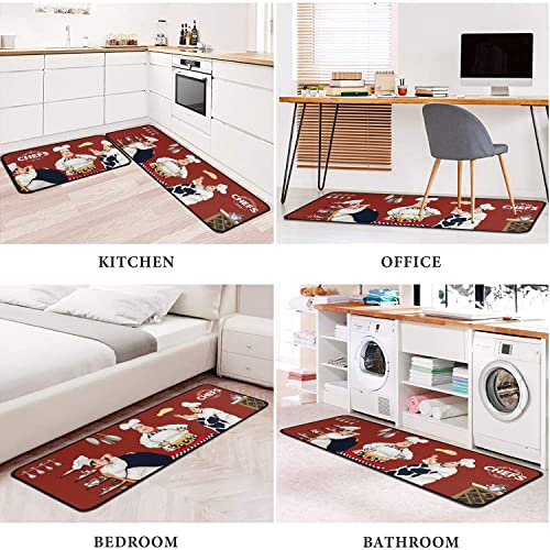 Faptoena Fat Chef Kitchen Rugs And Mats Sets Of 2,Red Kitchen Decoration Rugs,Rubber Backing Non-Slip Floor Mat For Sink Washable Waterproof Laundry Room Runner Rugs #TOP5
