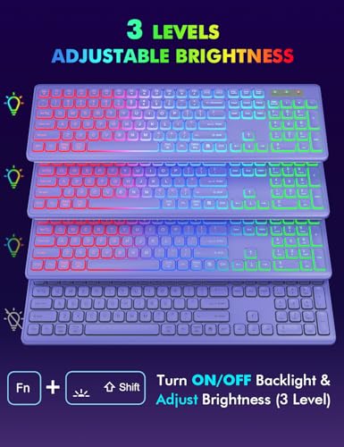 Image of Wireless Keyboard and Mouse Combo, RGB Backlit, Rechargeable & Light Up Letters, Full-Size, Soft Typing, Sleep Mode, 2.4GHz Quiet Keyboard Set for Mac, Windows, Laptop, PC, Trueque (Purple)