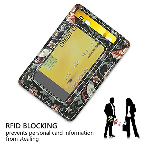 William Morris Flowers Birds On Dark Slim Minimalist Wallet, Front Pocket RFID Blocking Leather Credit Card Holder, Case Protector Covers for Men Women3