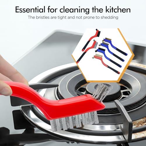 Image of 3 Pcs Red + 3 Pcs Blue, Wire Brush Set, 7 Inch | Stainless Steel /Brass /Nylon, Cleaning Rust, Welding Slag Removal, Paint and Dirt Removal, Sturdy And Durable