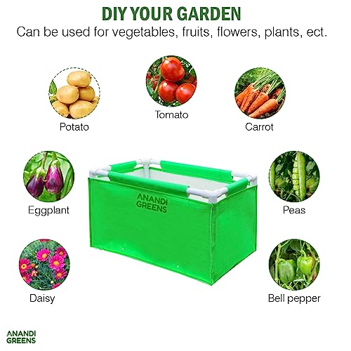 Image of Anandi Green's HDPE UV Protected 360 GSM Green Color Rectangular Plants Grow Bags Suitable for VegetableTerrace Gardening with PVC Pipe Support Pack of 2x1x1 FIT