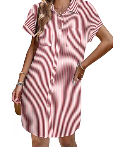 Image of Zeagoo Summer Dresses for Women 2026 Cotton Button Down Short Sleeve Tshirt Dresses Casual Mini Beach Dress