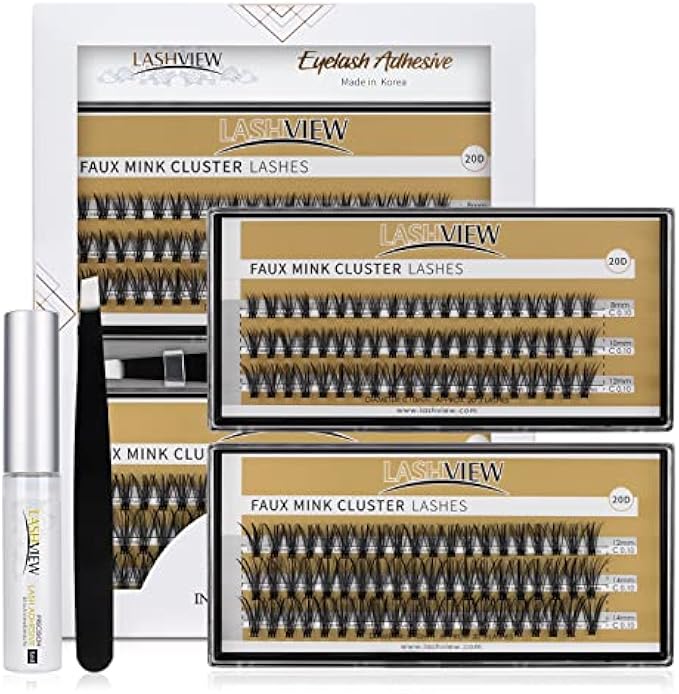 LASHVIEW DIY Eyelash Extension Kit, Cluster Eyelash Extensions, Individual Lashes Kit,Individual Lashes with Glue and Tweezers