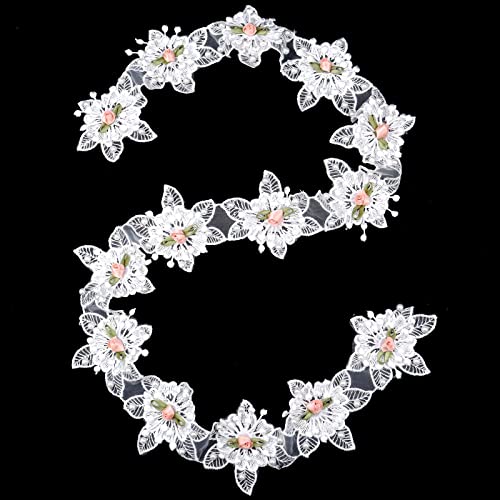 Flower Pearl Beads Lace Trim Ribbon Floral Applique Embroidered Lace Ribbon For Sewing, Wedding Dress, Clothes Decoration #TOP3